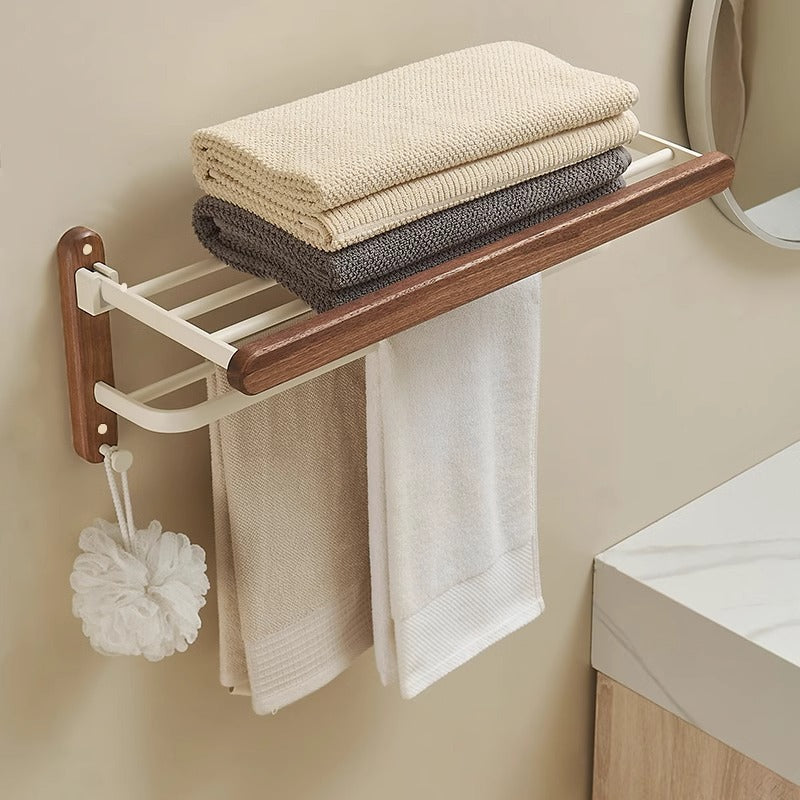 Walnut Maillard style shelf, towel rack set, bathroom foldable aluminum alloy shelf, bath towel rack