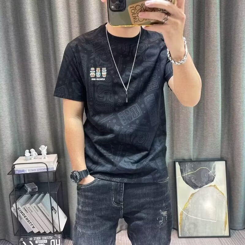 Short Sleeve Men's Short Sleeve T-Shirt New Trend Men's All-Over Printed Casual Top, Teen Fashion Brand T-shirt, Base Shirt