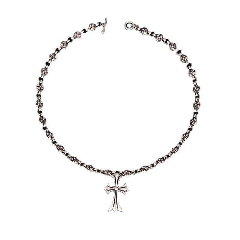 Vintage Cross Necklace Men's Street Hip Hop Trendy Pendant Handmade Chain Couple Accessories European and American Vintage Cross