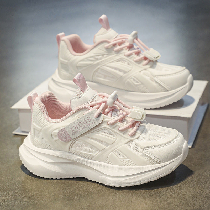 Summer girls' sneakers, mesh breathable single shoes, outdoor casual shoes, telescopic buckle running shoes for middle school students, and primary school students