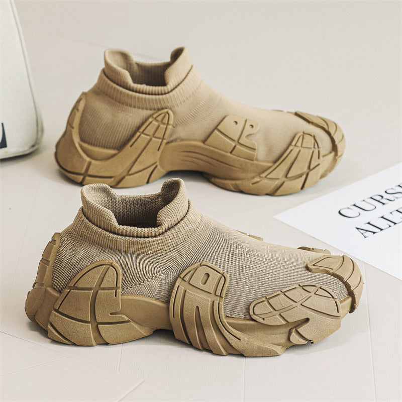 Men's Shoes Summer Breathable Thin Mesh Fly Knit Socks Shoes 2024 New Thick-soled One-Foot Shoes Men's Dad Shoes