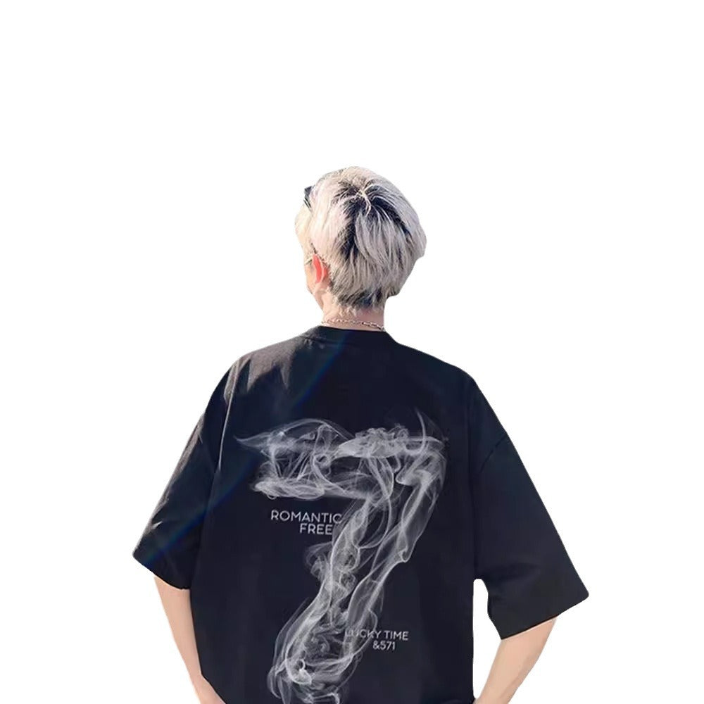 American fashion brand heavy short sleeve t-shirt men's summer new trend half-sleeved top loose plus size men's t-shirt