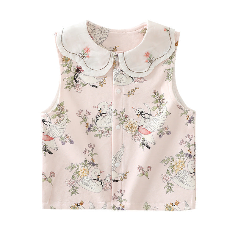 Baby vest, cotton wool, double-layer spring and autumn, baby outer wear, belly protection, baby shoulder vest, double-sided clothes for delivery