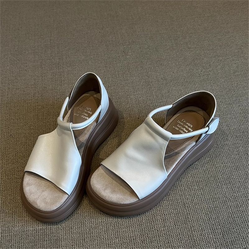 Sheepskin version ~ retro casual platform open toe sandals women's summer new versatile soft sole heightened beach Roman shoes