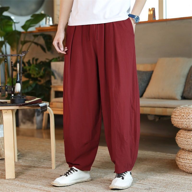 Chinese style cotton and linen male pants summer thin section retro lantern pants loose wide leg trousers men linen casual pants