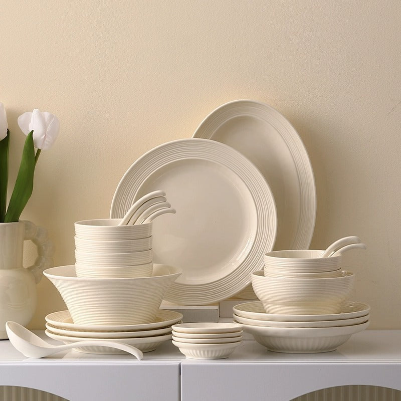 2024 New Nordic Simple Wind Bowl Plate Ceramic Brushed Household Premium Milky White Ceramic Tableware Set