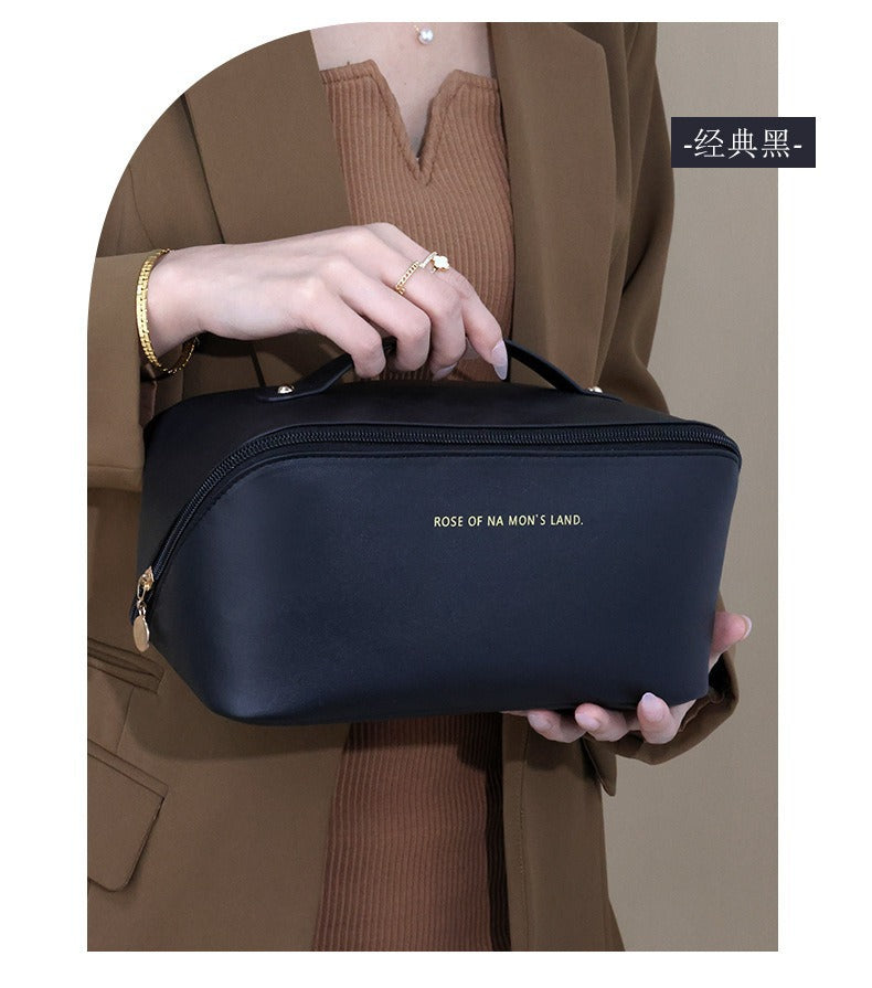Cross-border hot PU leather cosmetic bag multi-functional checkerboard pillow bag large capacity waterproof travel portable toiletry bag