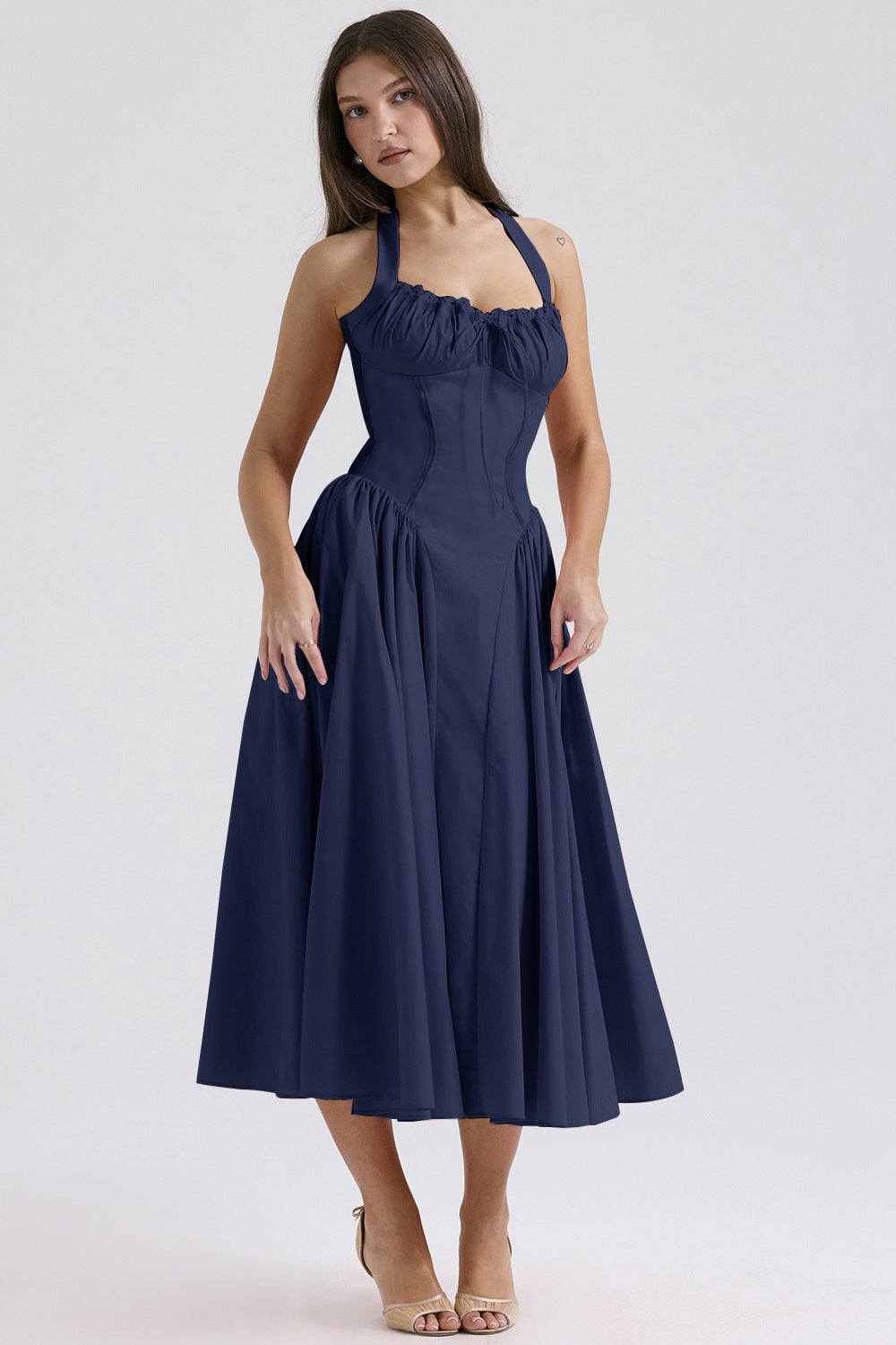 2025 New Summer Slim Slip Long Skirt European and American style fashion print halterneck lace dress