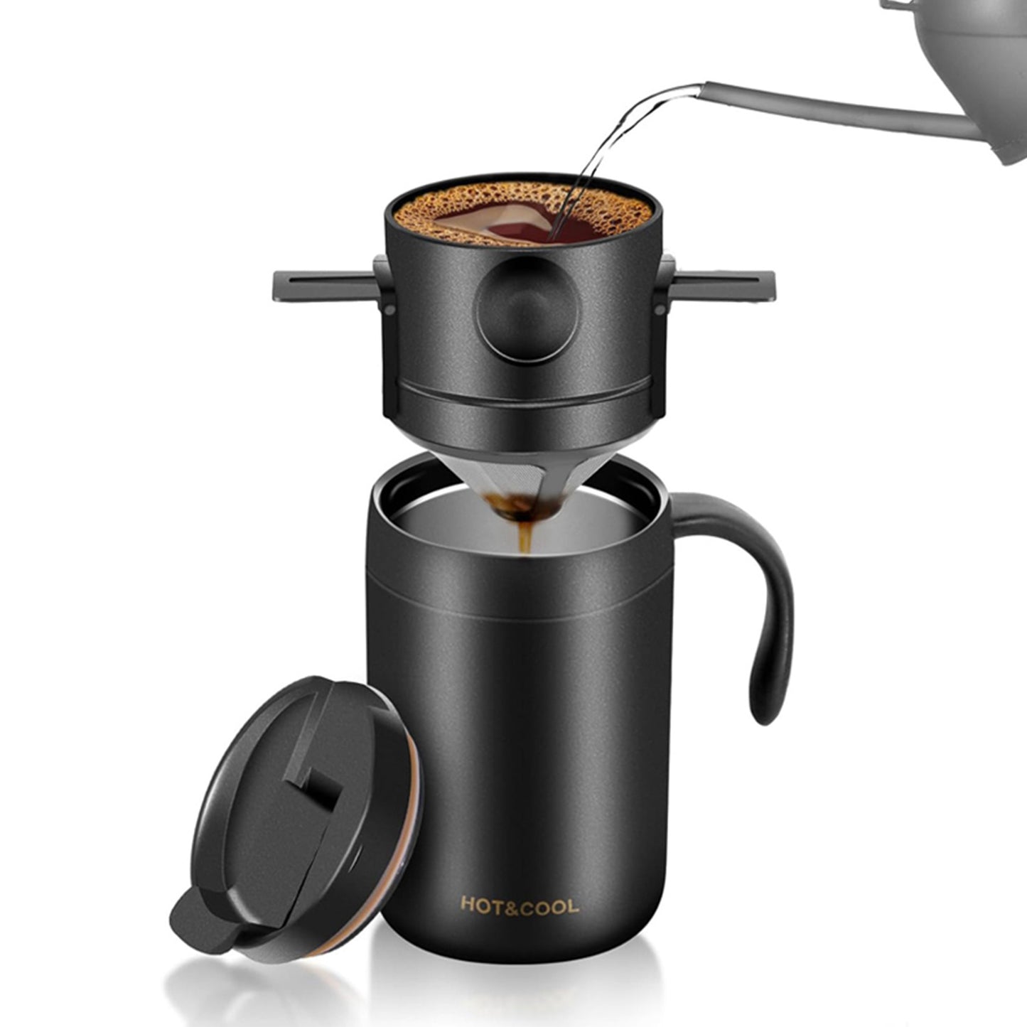 Stainless steel outdoor pour-over coffee mug insulated coffee mug portable folding drip coffee brewing filter set