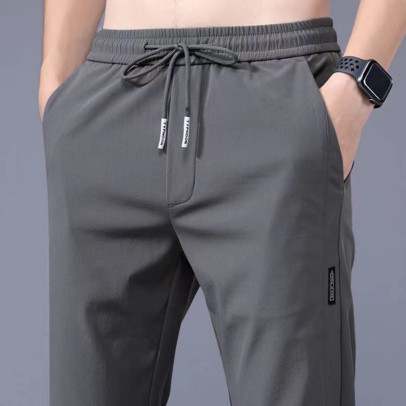 Summer thin casual pants quick-drying loose plus size straight pants stretch durable sports ice silk trousers men's cross-border