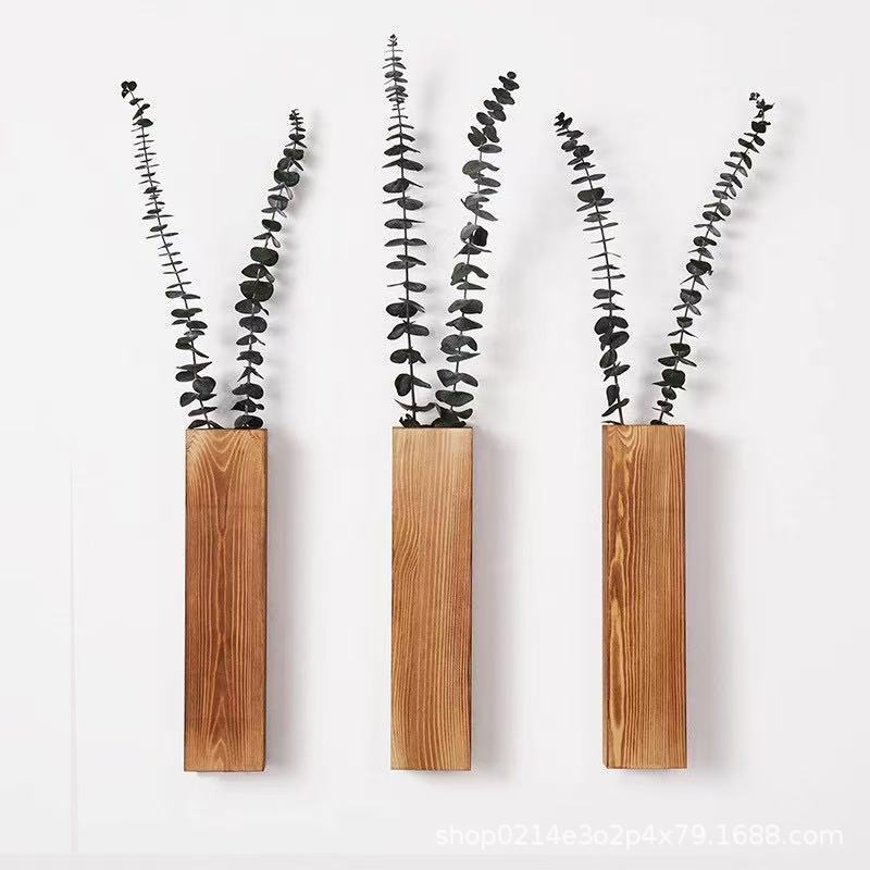 In stock wooden wall mounted vase dried flower decoration container hanging dried flower stand home solid wood ornament flower pot holder