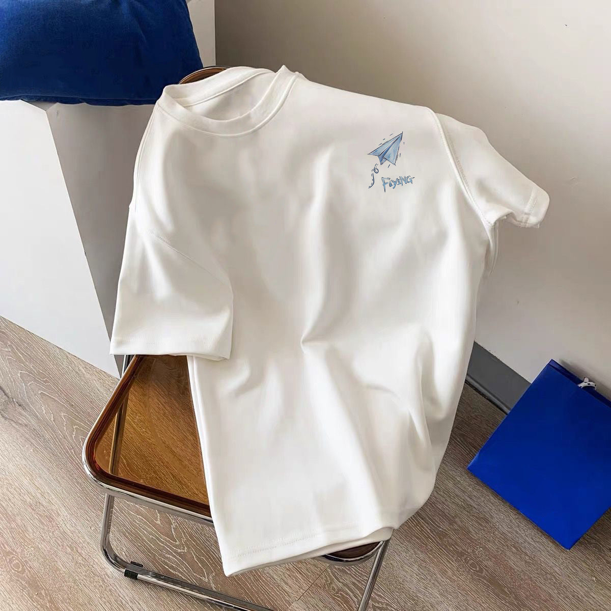 Hong Kong style summer cool ice silk round neck trend men's t-shirt tops versatile, casual simple tops, couple wear