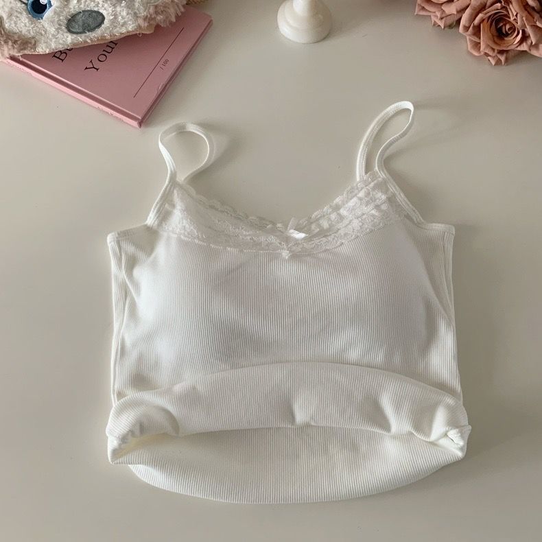 Babes Pure Lust lace camisole, base padded with bow, short slim fit sleeveless top