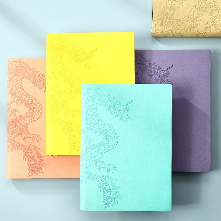 Leather notebook custom A5 simple ins style hand ledger diary notepad soft leather thickened horizontal line dragon version