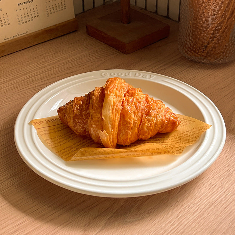 ins style relief letter plate creamy style milk Western food pasta steak dessert cake plate has good texture and appearance
