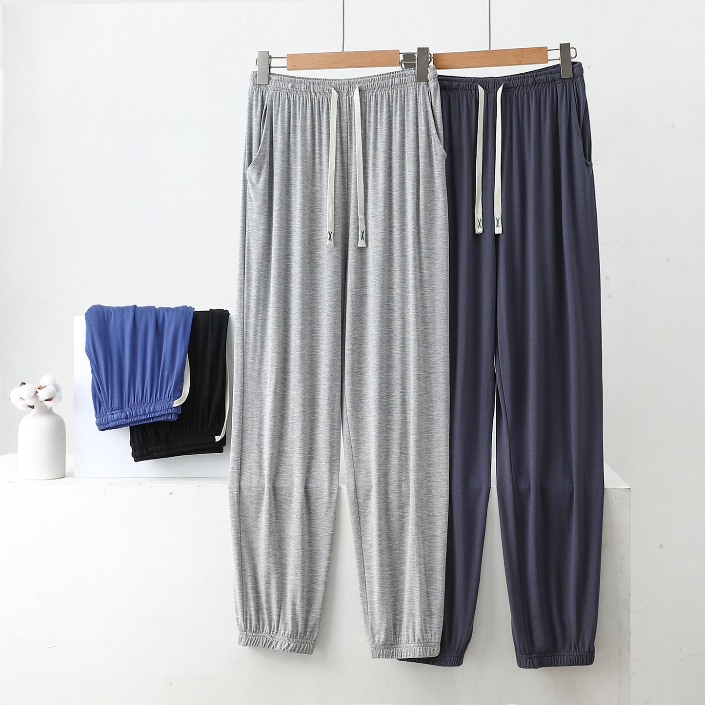 Summer Men's Modal Men's Ice Silk Thin Pants Summer Plus Size Lounge Pants Mosquito Resistant Pants Air Conditioning Pajama Pants