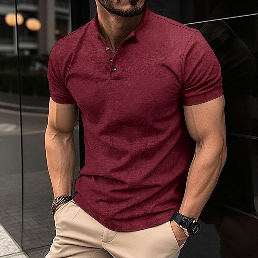 New European cross-border 2025 summer cool buttons casual and versatile men's henley T-shirt trendy brand