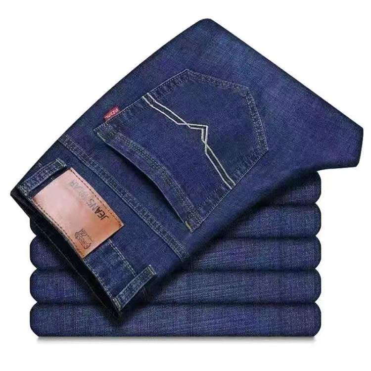 Summer new stretch jeans men's straight loose casual plus size business mens work wearable long pants