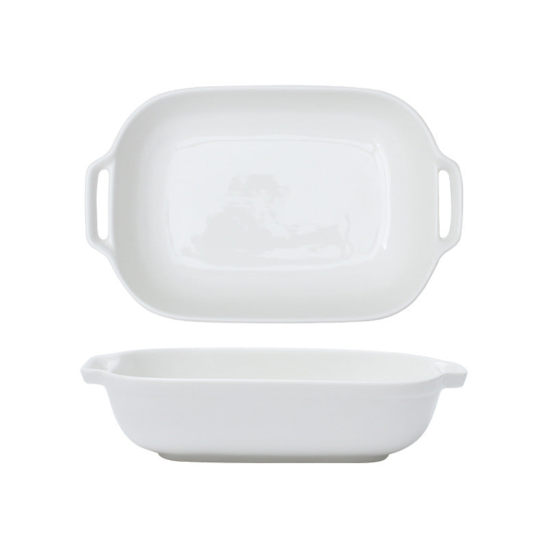 Simple pure white ceramic rectangular amphora baking dish cheese baking bowl high temperature resistant home baking bowl snack bowl steamed fish plate