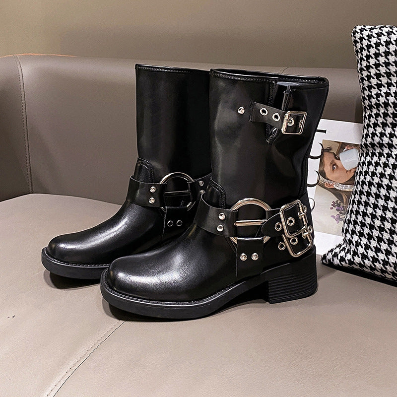 Travel must-wear boots, women's American vintage martin boots, brown high boots, long-cut western cowboy boots, women's boots