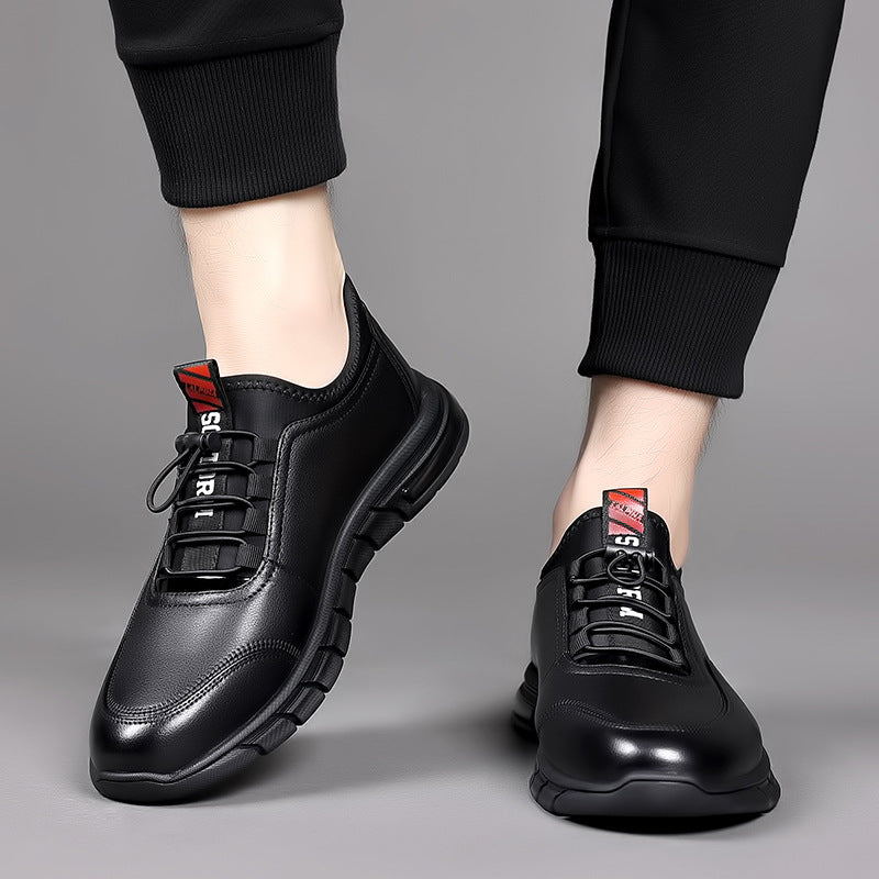 Men's Shoes Autumn Breathable Sneakers Men's Shoes Black Leather Soft Sole Men's Sports Non Slip Business Casual Leather Shoes