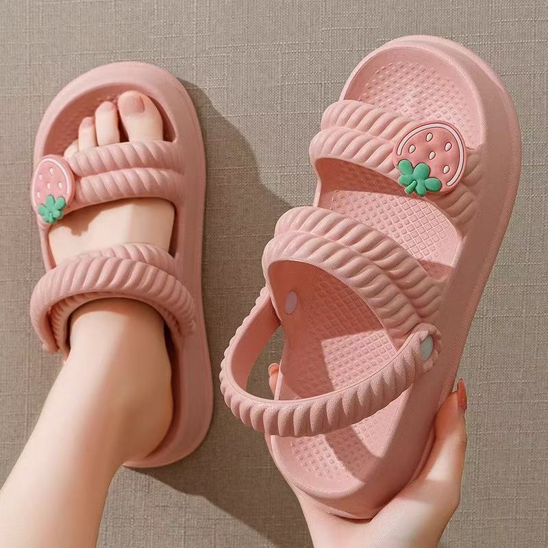 Stepping on shit feeling sandals and slippers women summer outdoor wear cute non-slip thick-soled two-wear sandals soft-soled girls outdoor beach shoes