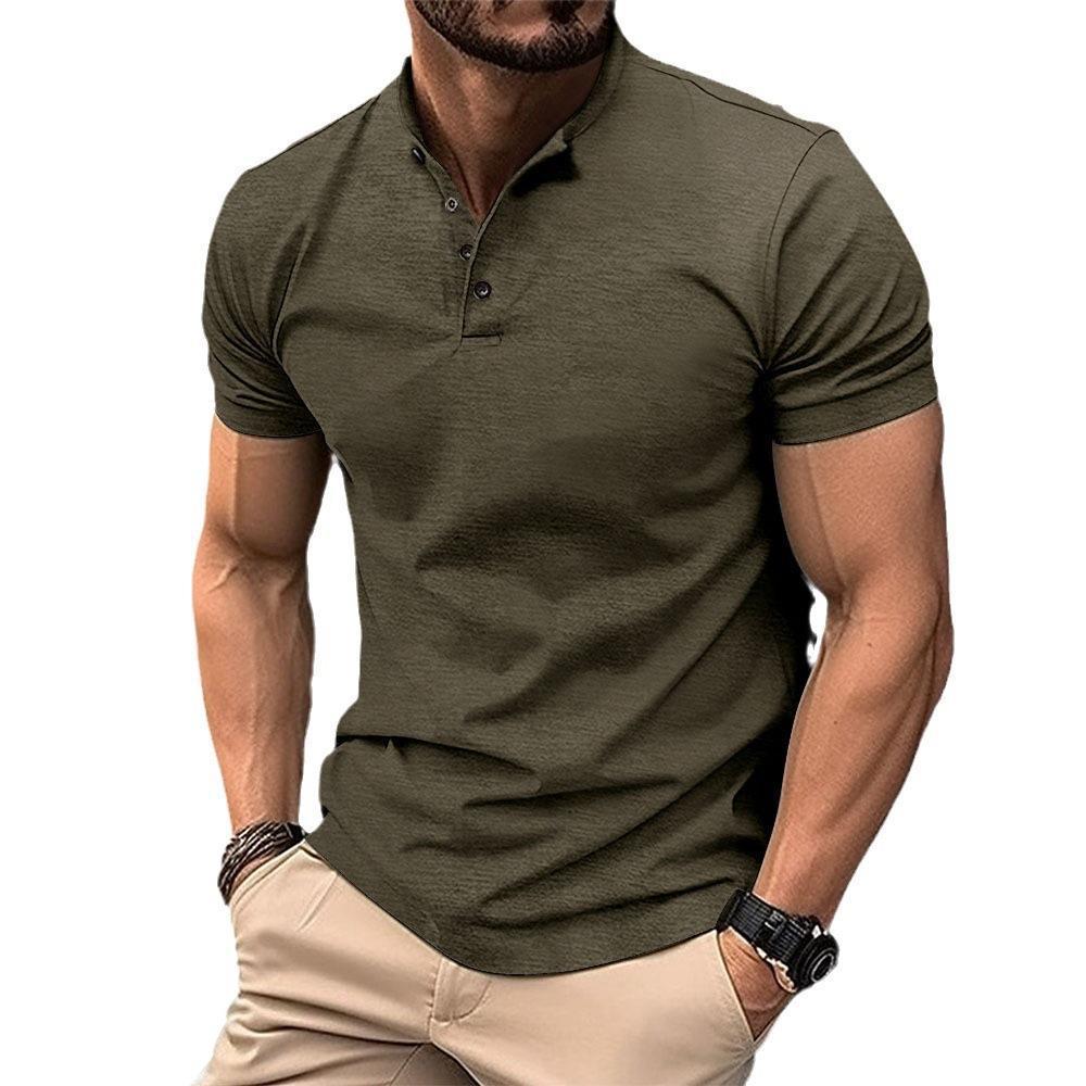 New European cross-border 2025 summer cool buttons casual and versatile men's henley T-shirt trendy brand