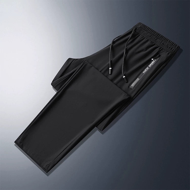 Summer thin air conditioning pants, ice silk pants, men's summer sweatpants, breathable black trousers, quick-drying casual leggings