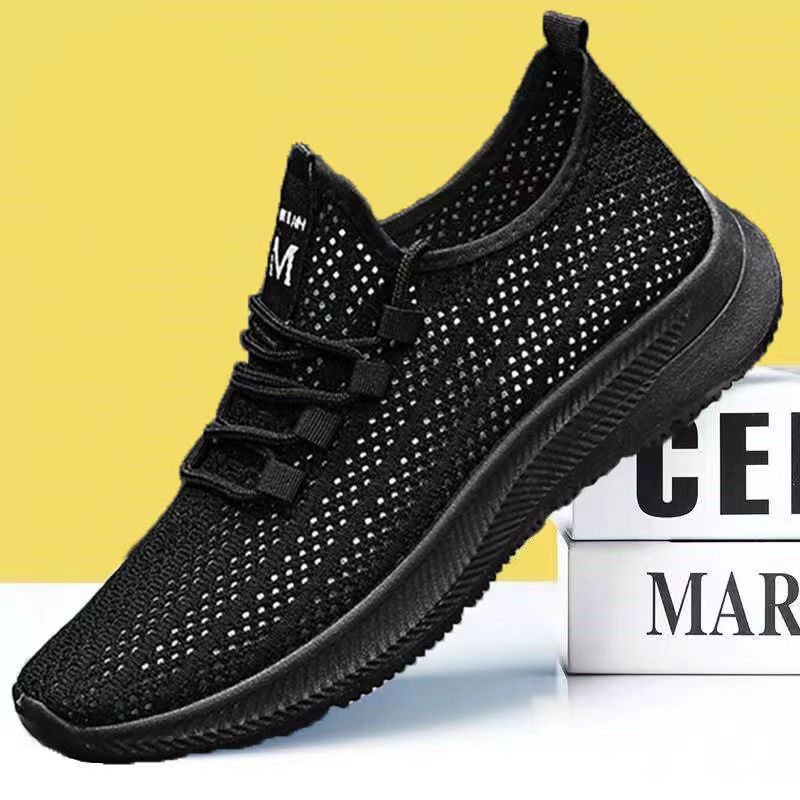 2024 Summer New Mesh Shoes Men's Korean Version Trendy Versatile Athleisure Shoes Mesh Breathable Running Shoes Soft Sole Non-slip