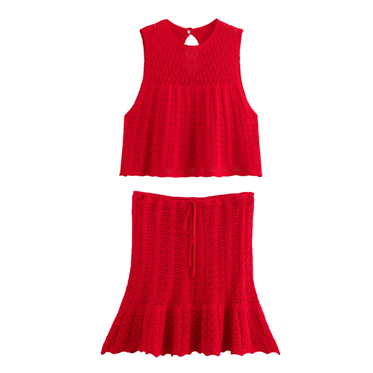 2024 European and American fashion casual knitted vest cut-out top + knitted high-waisted skirt 8LS2645