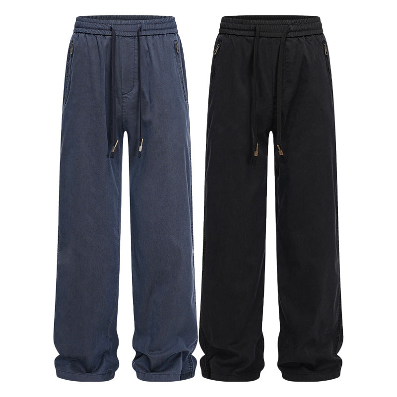 LKTM Men's Summer Lyocell Tencel Slacks Men's Trendy Brand Loose and Versatile Wide-leg Drape Straight Pants