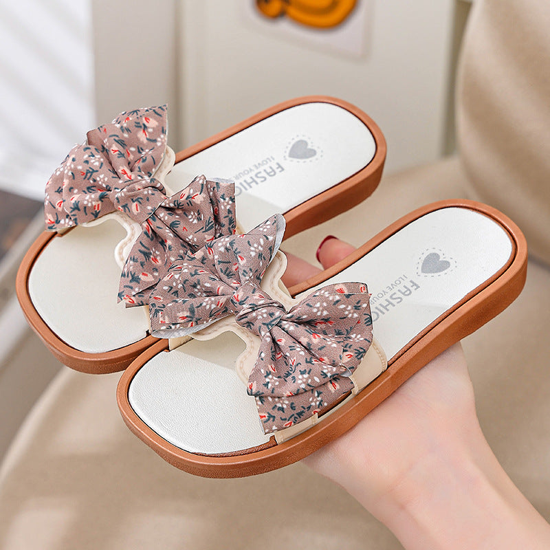 Girls wear non-slip soft-soled bow princess sandals outside, indoor large, medium and small children's baby kindergarten beach shoes