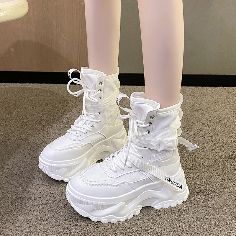 Internet celebrity roman style high-top women's shoes spring, autumn and winter Korean version of the thick-soled heightened sports style women's shoes 2024 new lace-up