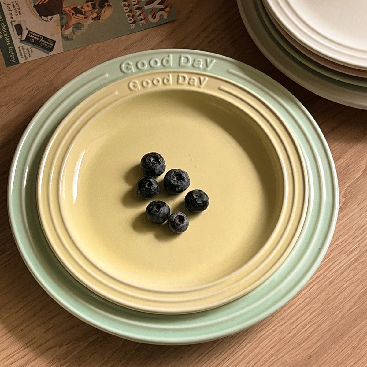 ins style relief letter plate creamy style milk Western food pasta steak dessert cake plate has good texture and appearance