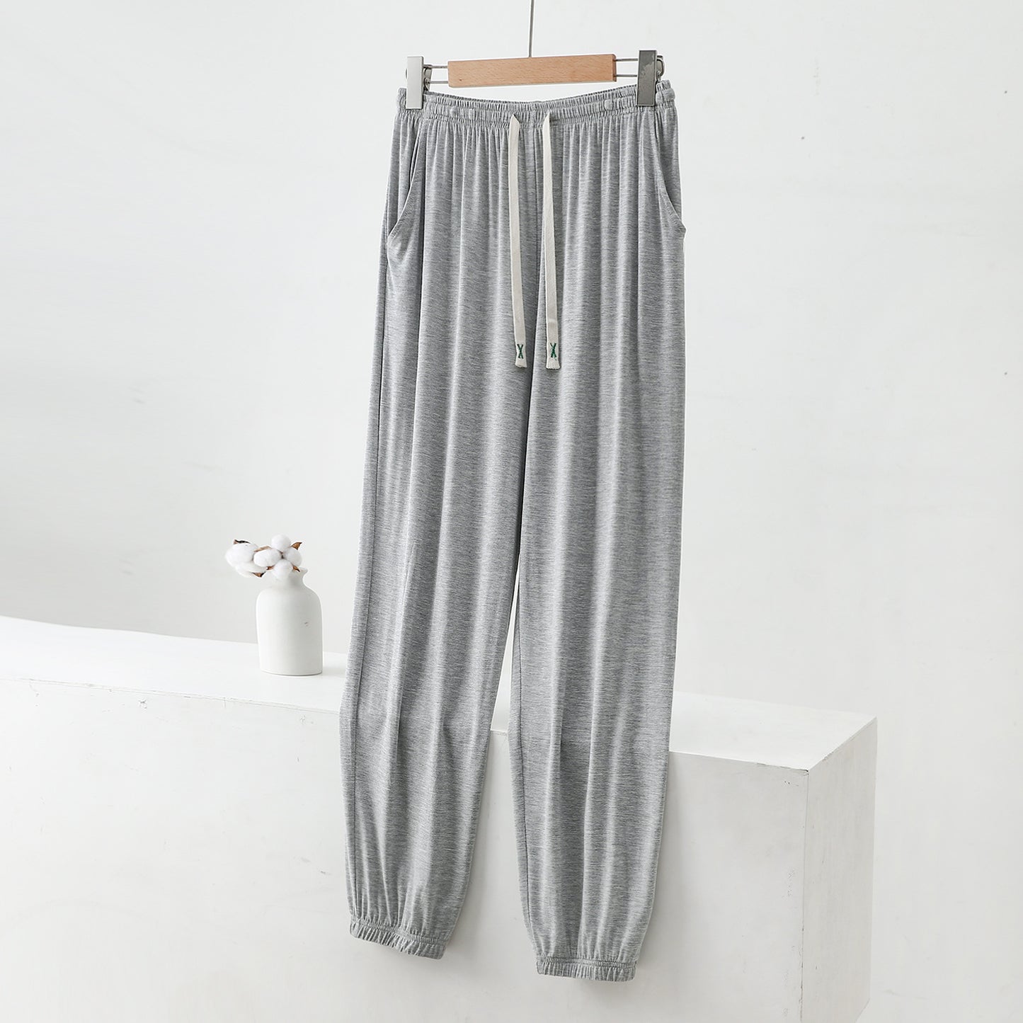 Summer Men's Modal Men's Ice Silk Thin Pants Summer Plus Size Lounge Pants Mosquito Resistant Pants Air Conditioning Pajama Pants