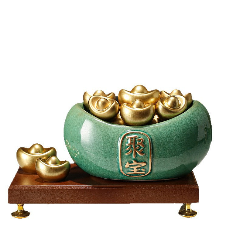 Ceramic Treasure Basin Ornament, Wealth Gathering New Chinese Style Home Living Room Office Decoration, Opening Gift, Wealth Attraction