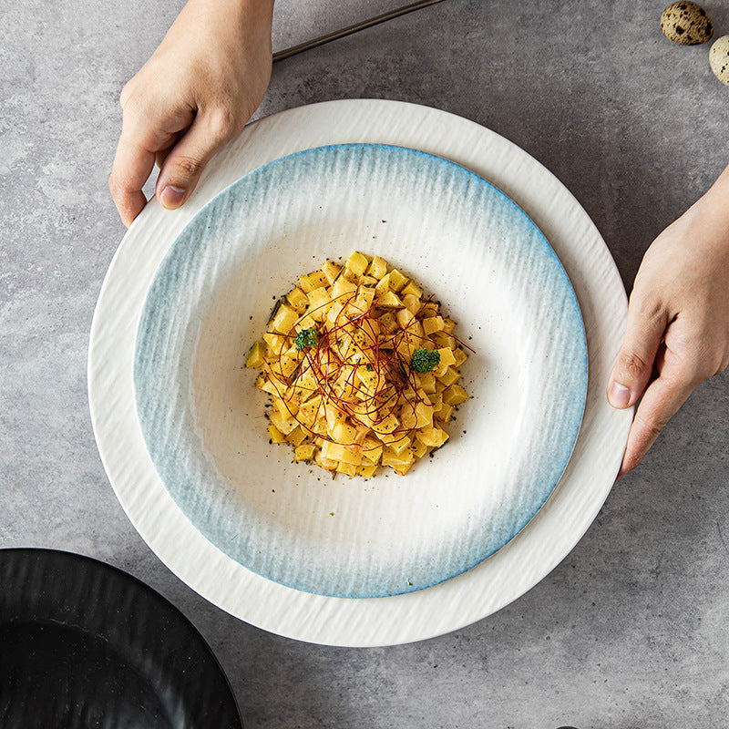 Western Food, Quicksand, Large Soup Plate, Deep Plate, Home Salad Plate, Dish Plate, Noodle Soup Bowl, Ceramic Restaurant, Hotel Tableware