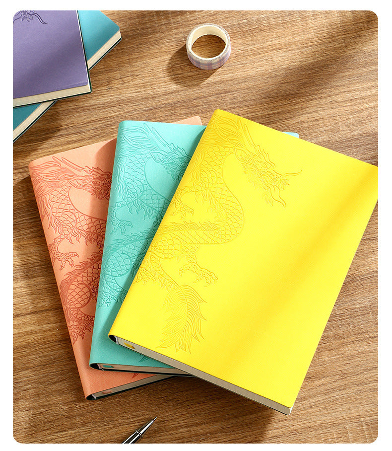 Leather notebook custom A5 simple ins style hand ledger diary notepad soft leather thickened horizontal line dragon version