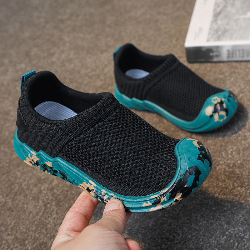 Children's sneakers, boys' tennis shoes, 2025 new breathable flying mesh casual shoes, girls' one-foot running shoes