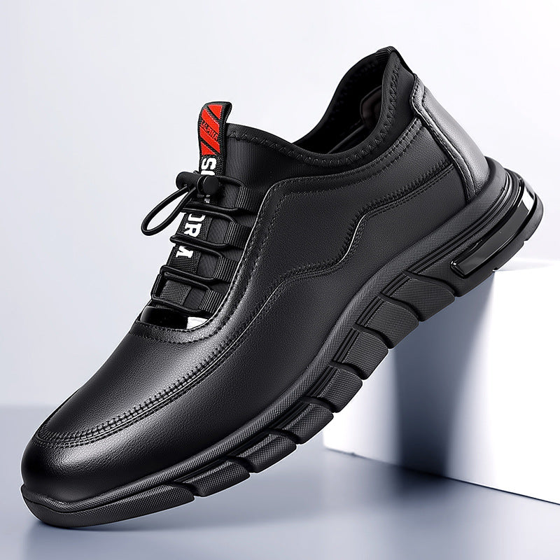 Men's Shoes Autumn Breathable Sneakers Men's Shoes Black Leather Soft Sole Men's Sports Non Slip Business Casual Leather Shoes