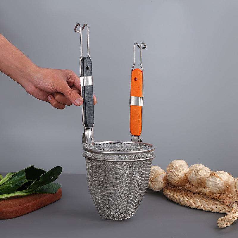 Kitchen supplies: stainless steel red handle powder fence, hot pot, drain, scoop, spoon, cooking noodles, leaking net, soup powder, scooping hot vegetable basket, powder fence