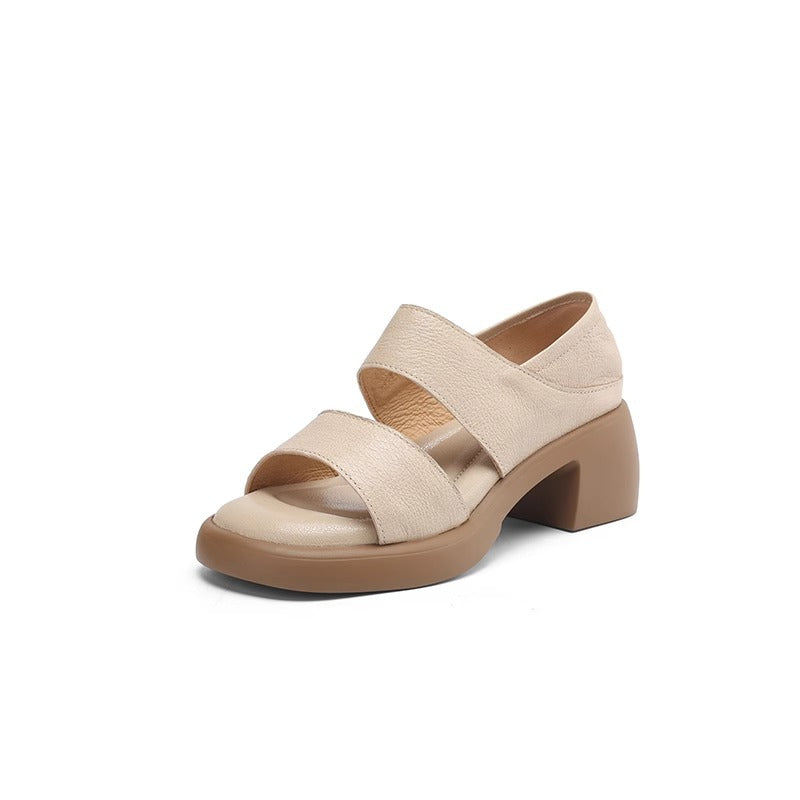 Soft leather version ~ 6cm ultra-soft leather soft sole with fish mouth sandals for women wearing block heels and high heels Roman shoes in summer