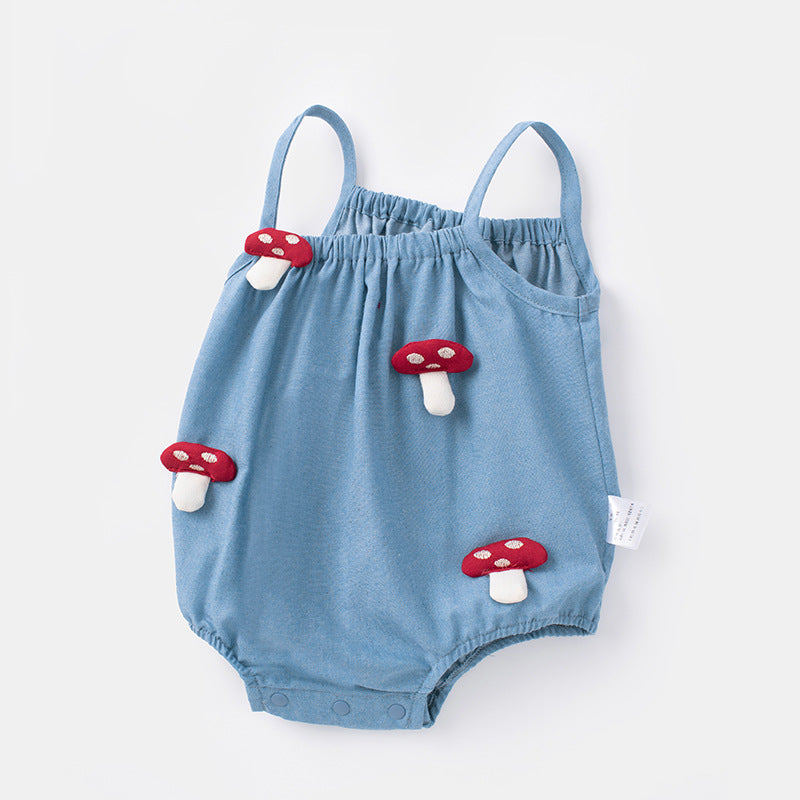 2025 summer new crawling clothes baby small sling thin onesie 5215 newborn baby girl mushroom wrap fart suit