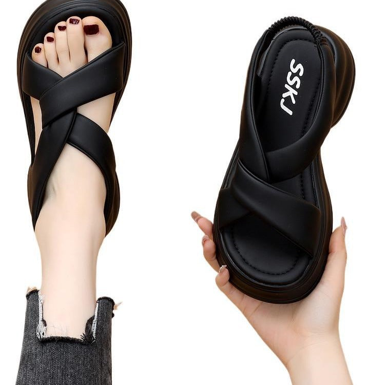 Thick-soled heightened sandals for women's summer 2024 new simple with skirt slimming white beach shoes