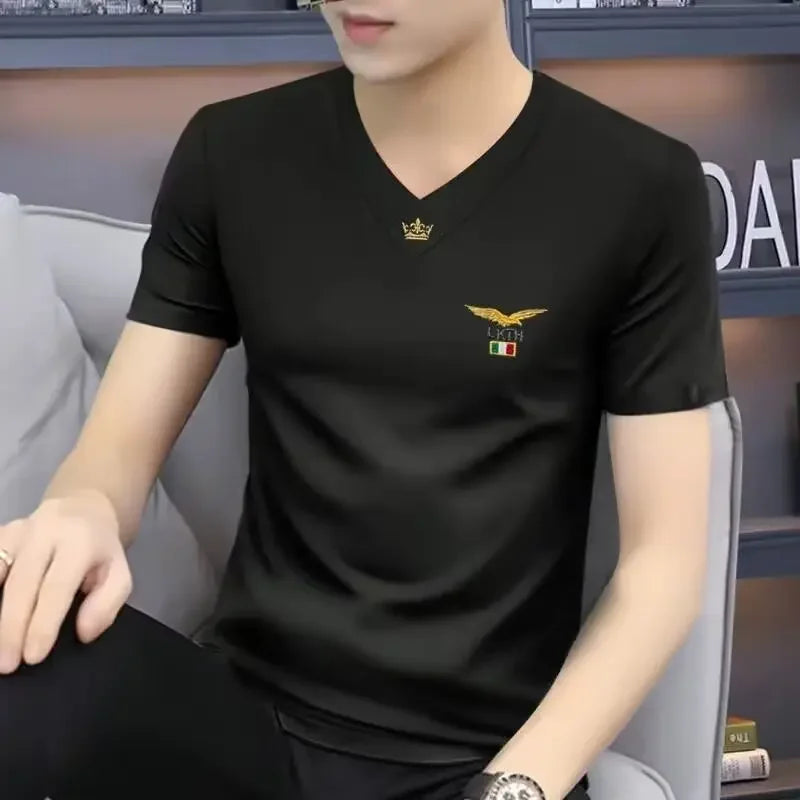 v-neck men's short sleeve t-shirt summer new slim casual half sleeve trend handsome summer t-shirt sports top men