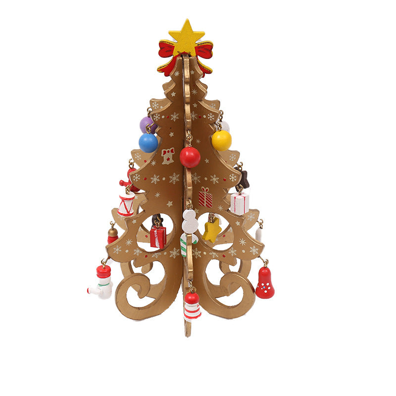 Christmas gifts wooden Christmas tree Christmas ornaments gift decorations six-piece tree with small pendants