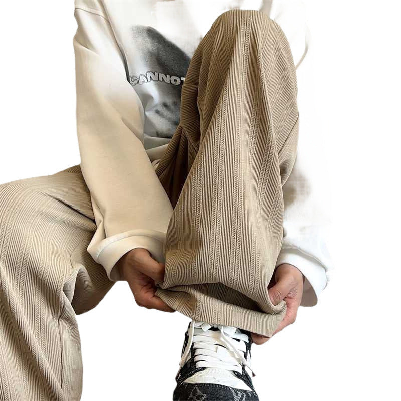 High-quality ice silk pants, men's trend, summer thin, versatile, drape, straight, wide-leg, casual trousers, off-white pants