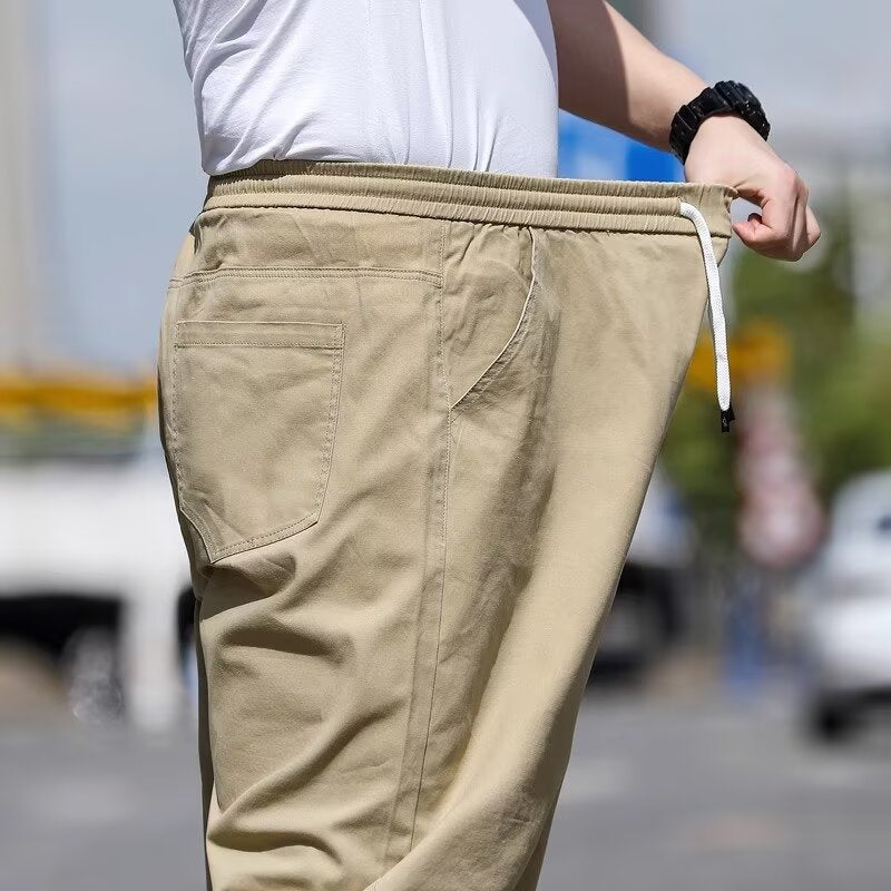 Fat Plus Size Casual Pants Men's Spring and Summer Fat Plus Loose Straight Pants Fat Guy Thin Elastic Pants