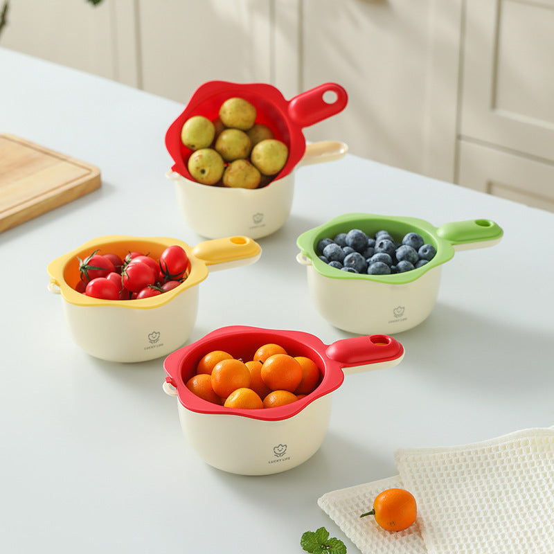 Cute handle drain basket double layer washing fruit artifact kitchen home new living room drench basket delicate small fruit plate