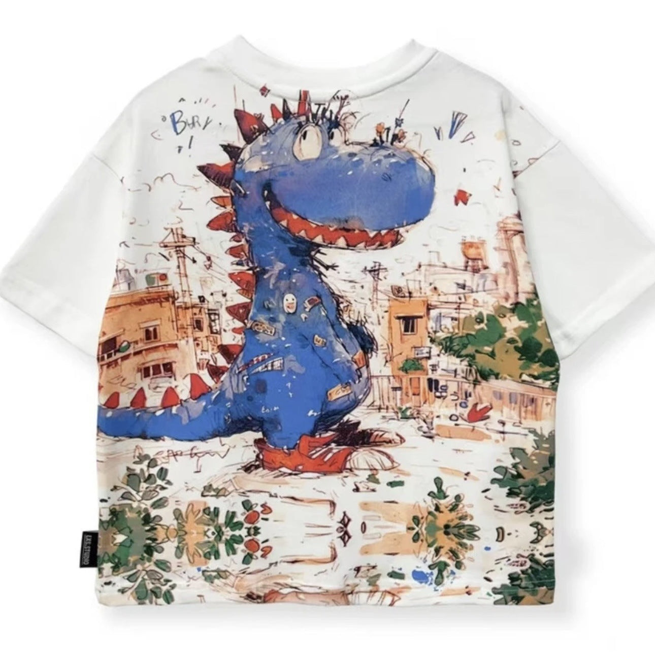 New kids summer casual round neck digital print dinosaur short sleeve t-shirt boys fashion wear cotton top